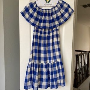 Off the shoulder blue gingham dress